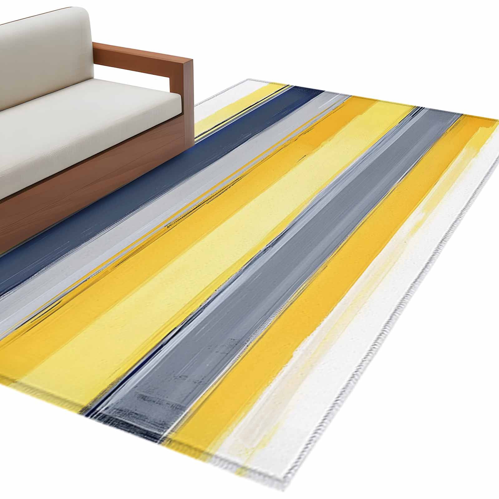 Abstract Stripe Area Rug 4x6ft Yellow Blue Grey Gradient Non-Slip ...
