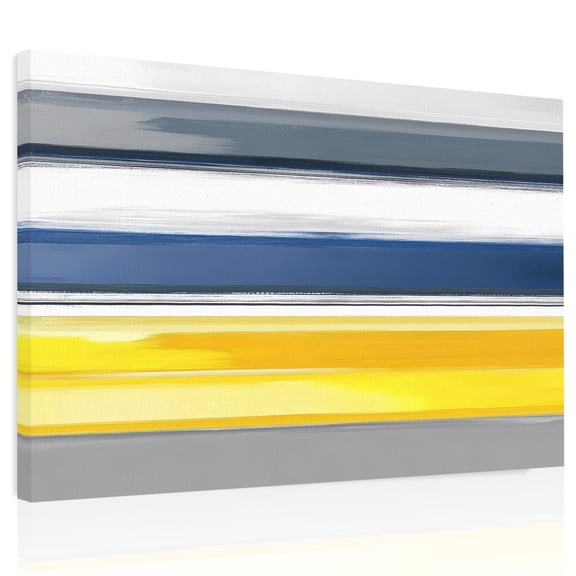 Abstract Stripe Canvas Print Wall Art, Blue Yellow Grey Gradient Abstract Retro Wall Decor Modern Artwork Paintings Pictures for Living Room Framed and Stretched Ready to Hang, 24" x 32"