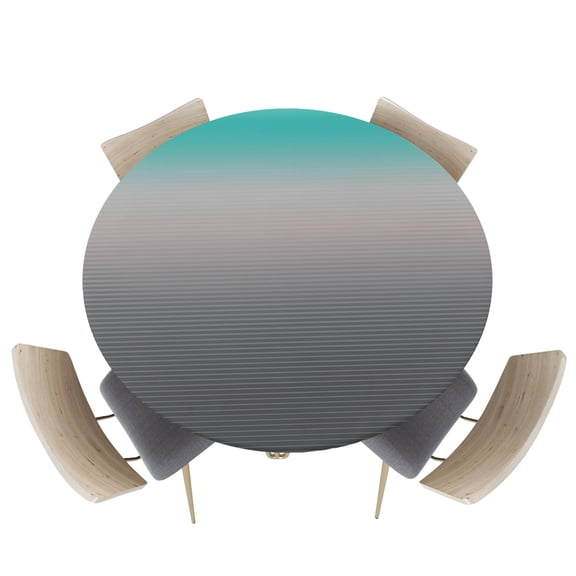 Abstract Stripe Color Gradient Fitted Round Tablecloths Elastic Edged Table Covers 36"-44",Teal Grey Ombre Minimalist Waterproof Dining Room Table Cloth for Kitchen Holiday Party Tables Decor