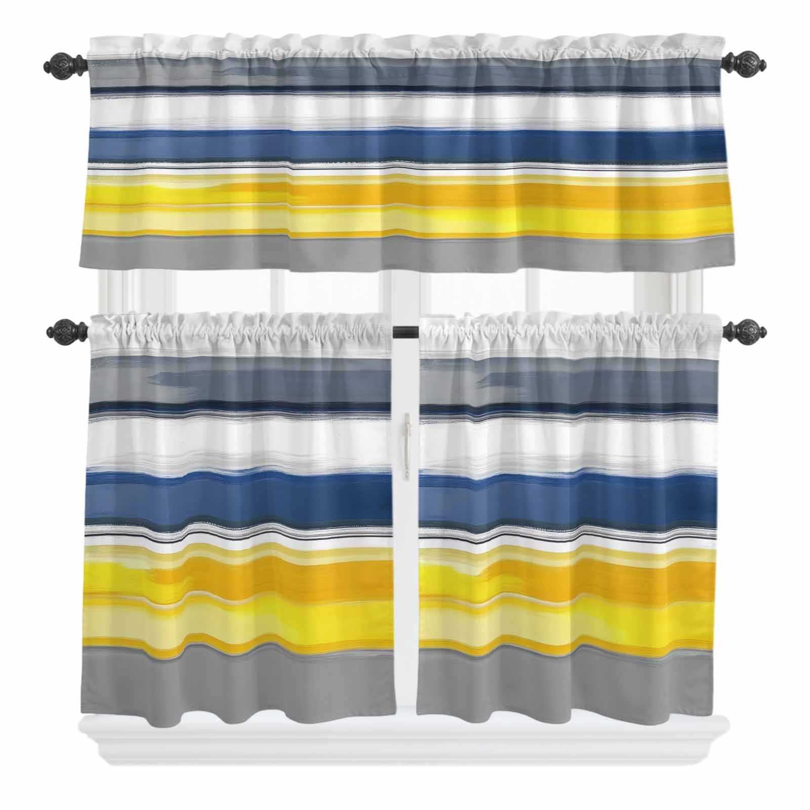 Abstract Stripe Curtain Valances Set Blue Yellow Grey Gradient Abstract ...