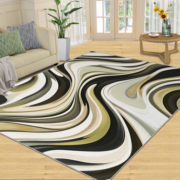 Abstract Stripe Geometric Area Rug, Modern Washable Rug, Soft Non Slip Low Pile Carpet for Living Room Bedroom Kitchen 2x3ft