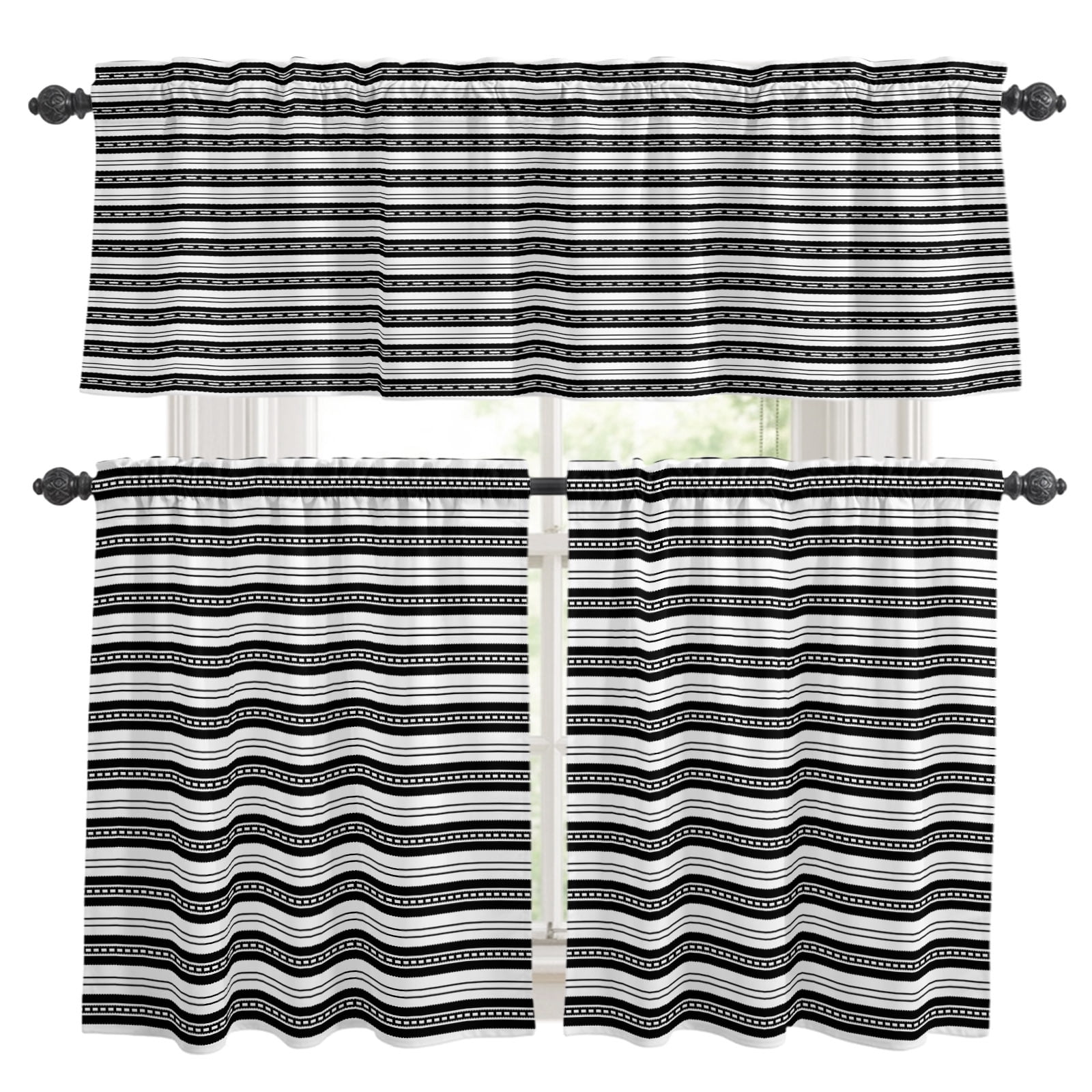Abstract Stripe Kitchen Curtains and Valances Set, Classic Black Point — free download