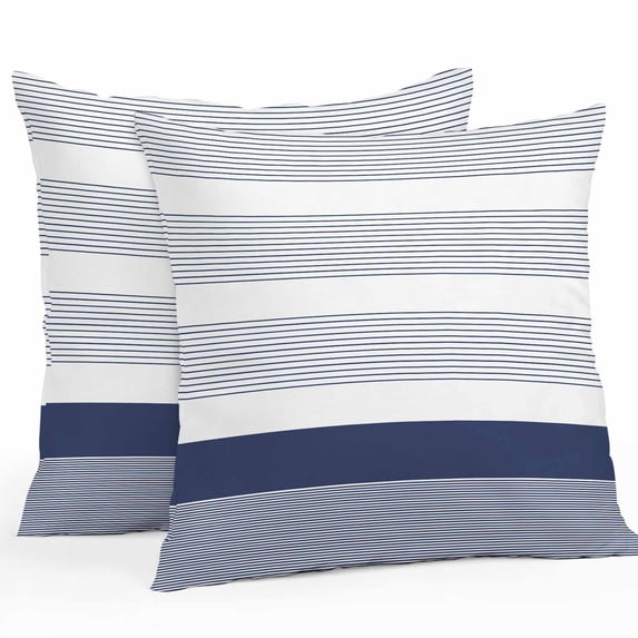 Abstract Stripe Outdoor Pillow Covers Set of 2 Classic Navy Blue Lines Art Waterproof Throw Pillow Case Decorative Square Cushion Cover for Patio Couch Garden Balcony, 20"x20"