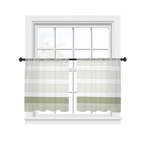 Abstract Stripe Sheer Curtains 2 Panels Set Classic Sage Green Lines Art Sheer Window Curtains Light Filtering Rod Pocket Voile Drapes for Bedroom Living Room 52"x54"