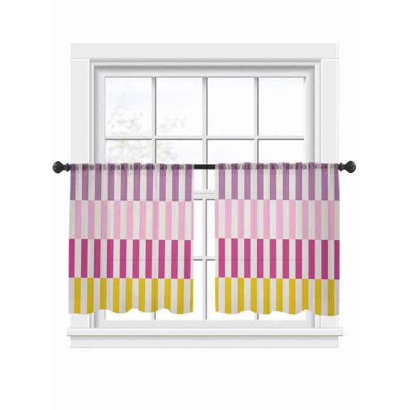 Abstract Stripe Sheer Curtains 54 Inch Long 2 Panels, Classic Pink Gradient Lines Art Light Filtering Rod Pocket Curtains, Sheer Voile Drapes for Living Room Bedroom, 52"x54"