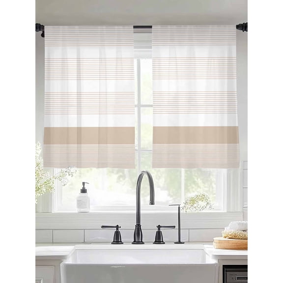Abstract Stripe Sheer Curtains 54 Inches Long 2 Panels Classic Brown Lines Art Light Filtering Semi Sheer Window Curtains Drapes for Bedroom Living Room 52"x54"