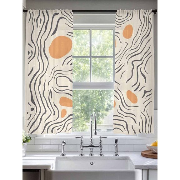 Abstract Stripe Sheer Curtains 63 Inches Long 2 Panels Beige Orange Color Block Line Light Filtering Semi Sheer Window Curtains Drapes for Bedroom Living Room 52"x63"