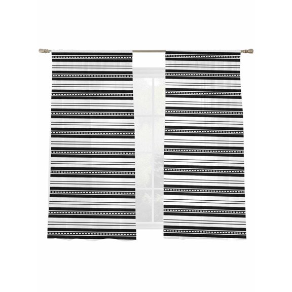 Abstract Stripe Sheer Curtains 72 Inch Long 2 Panels, Classic Black Point Lines Light Filtering Rod Pocket Curtains, Sheer Voile Drapes for Living Room Bedroom, 52"x72"