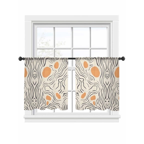 Abstract Stripe Sheer Curtains for Living Room Bedroom, Light-filtering Sheer Curtain, Beige Orange Color Block Line Light-Rod Pocket Voile Window Treatment Drapes, 52’’Wx45’’L, 2 Panels Set