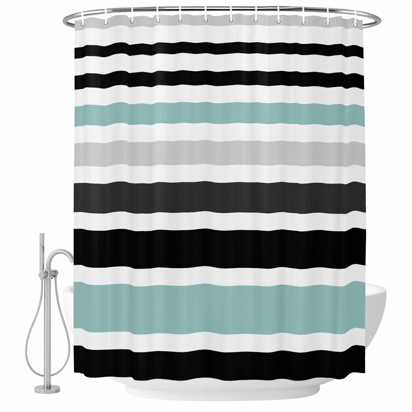 Abstract Stripe Shower Curtain Set with Hooks, Classic Green Black ...