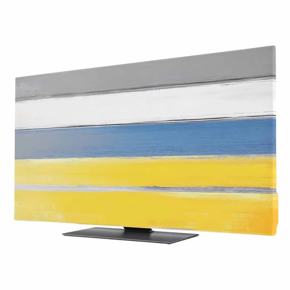 Abstract Stripe TV Dust Cover 24 Inch, Yellow Blue Grey Gradient Abstract Retro Computer Monitor Cover Dustproof Stretchable Indoor TV Screen Protector for LED LCD Universal Monitors