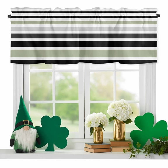 Abstract Stripe Valances for Windows, Classic Sage Green Black Lines Art Rod Pocket Valance Short Window Treatments Curtains for Kitchen Bathroom Bedroom Decor, 42 x 12 Inches