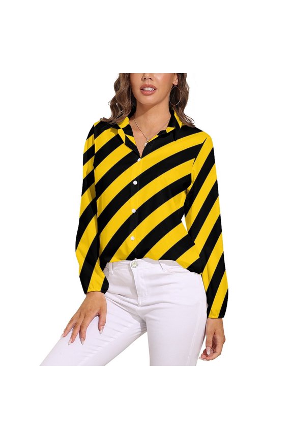 Abstract Striped Blouse Female Triangle Lines Print Street Style Loose Blouses Long Sleeve Pretty Shirt Pattern Top Big Size