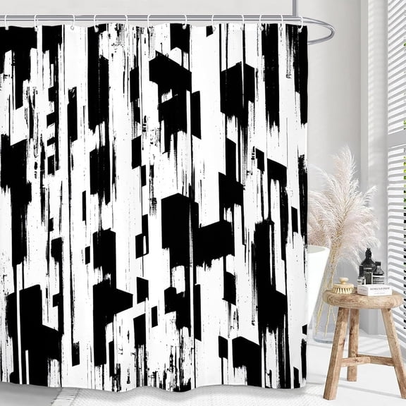 Abstract Striped Blue Gray Bathroom Shower Curtain 72W by 72H Inch Aesthetic Minimalist Modern Contemporary Geometric Polyester Fabric 12 Plastic Hooks Waterproof Decor