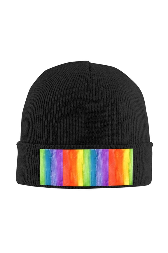 Abstract Striped Rainbow Beanie Hat Men Women Warm Printed Cap Knit Beanies Hats Outdoor Winter Black