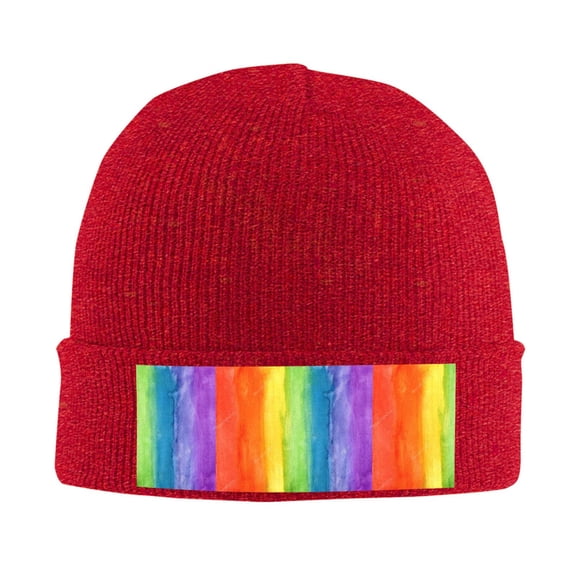 Abstract Striped Rainbow Beanie Hat Men Women Warm Printed Cap Knit Beanies Hats Outdoor Winter Red