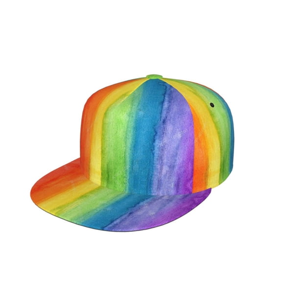Abstract Striped Rainbow Flat Brim Trucker Cap Adjustable Snapback Hat For Men Women