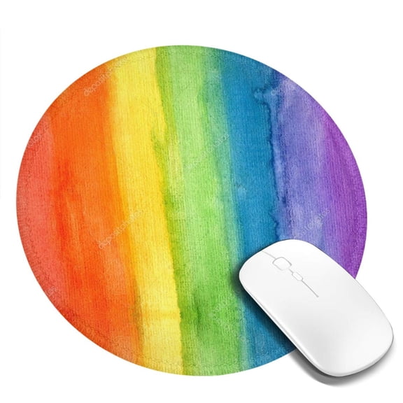 Abstract Striped Rainbow Round MousePad with Stitched Edge Non-Slip Rubber Base Mouse Mat for Office & Home (7.9 x 7.9)