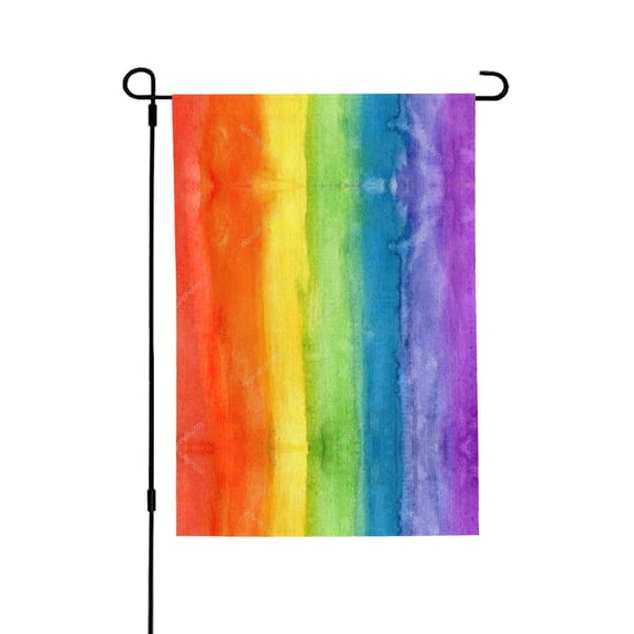Abstract Striped Rainbow Welcome Large House Flag Vertical Double Sided 28x40 Inches Yard Porch Outdoor Decor