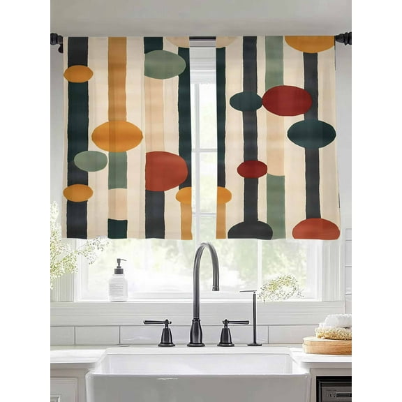 Abstract Striped Sheer Curtains 45 Inches Long 2 Panels Vintage Multicolored Geometric Stripes Light Filtering Semi Sheer Window Curtains Drapes for Bedroom Living Room 52"x45"