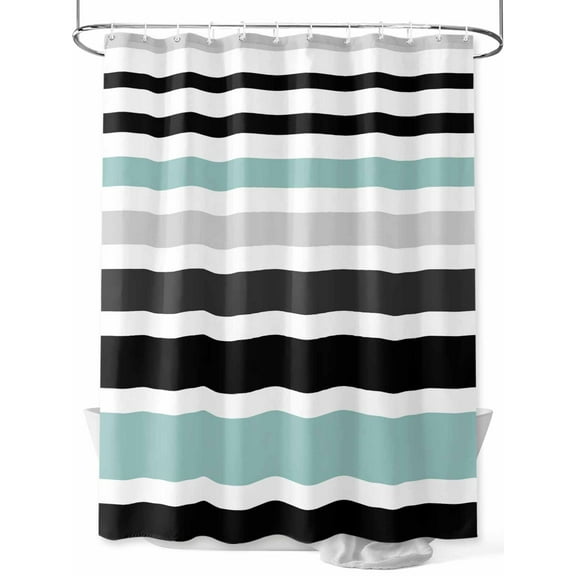 Abstract Striped Shower Curtain, Aqua Black White Bathroom Decor Curtains Set with Hooks, Waterproof Fabric Home Accessories， 60 X 72 Inch Long