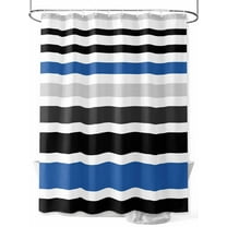 Abstract Striped Shower Curtain, Blue Black White Bathroom Decor Curtains Set with Hooks, Waterproof Fabric Home Accessories， 66 X 72 Inch Long