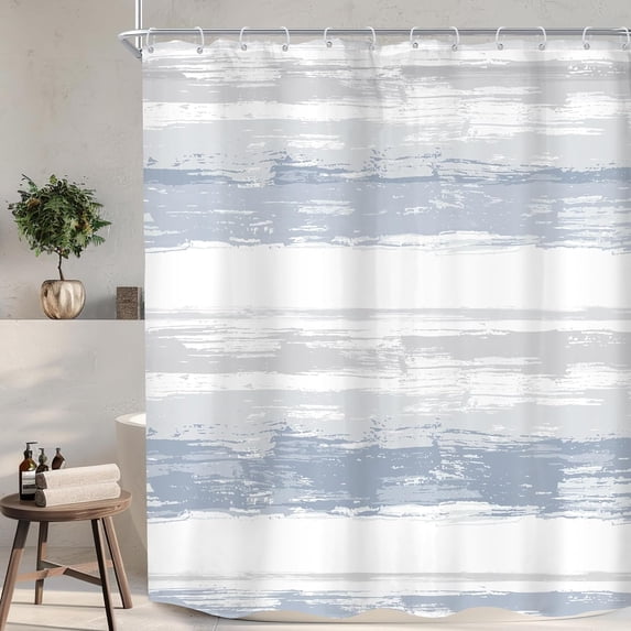 Abstract Striped Shower Curtain Modern Aesthetic Minimalist Geometric Simple Neutral Watercolor Painting Fabric Waterproof Polyester 12 Pack Hooks Blue Grey 84Wx72H Inches Bathroom Decor