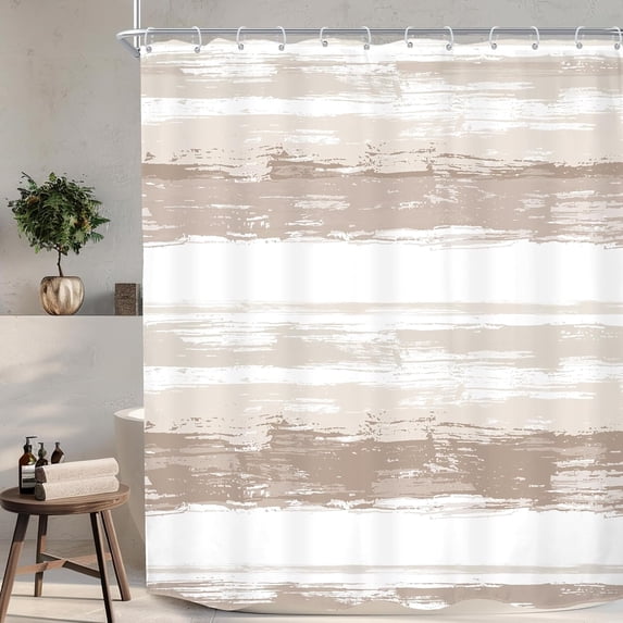 Abstract Striped Shower Curtain Modern Aesthetic Minimalist Geometric Simple Neutral Watercolor Painting Fabric Waterproof Polyester 12 Pack Hooks Brown Grey 84Wx72H Inches Bathroom Decor