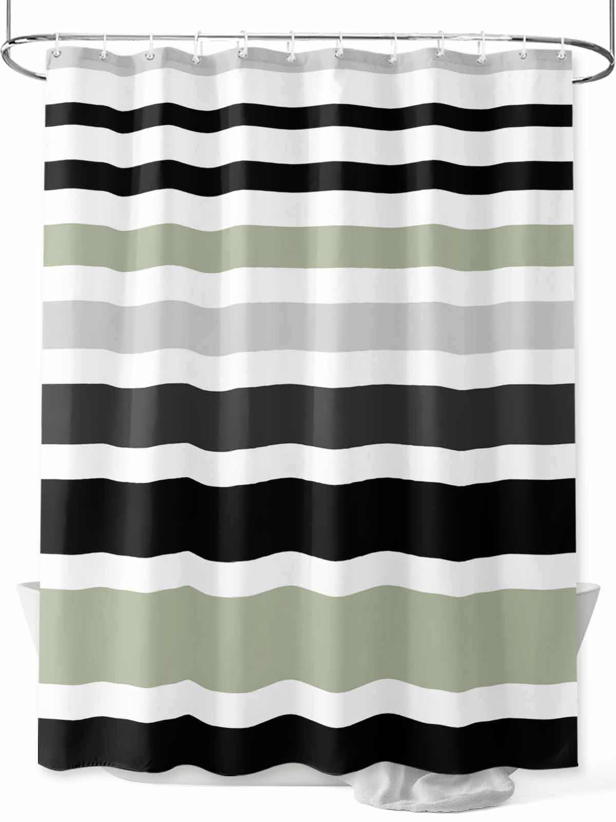 Picture of Abstract Striped Shower Curtain, Sage Green Black White Bathroom Decor ...