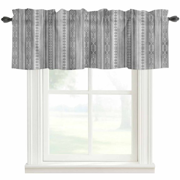 Abstract Striped Window Valance Curtain Grey Diamond Pattern Texture Rod Pocket Short Curtain for Living Room, Bedroom & Kitchen Window Decor 42x12in