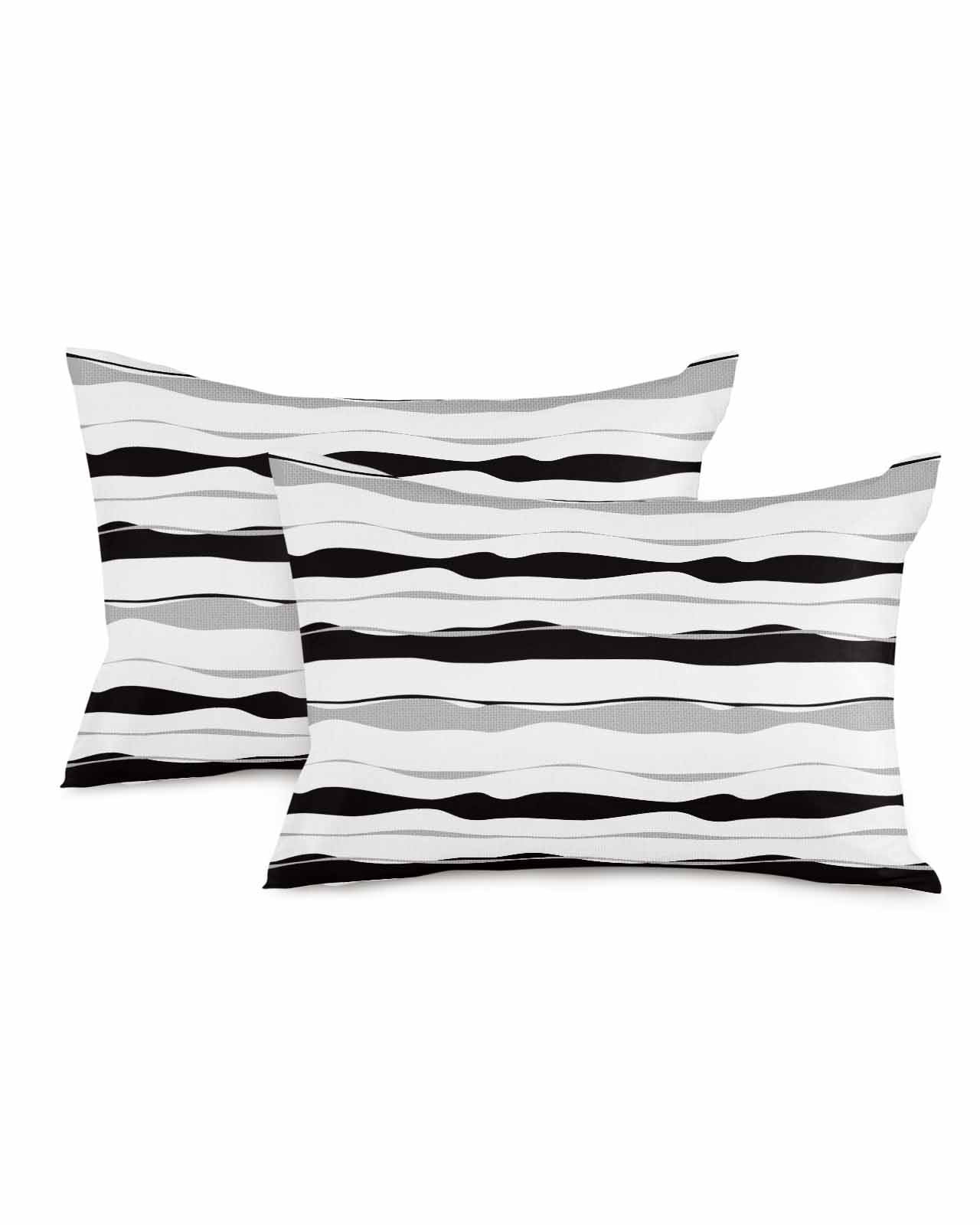 Abstract Stripes 12x20 Pillow Covers Set of 2, Gray Black White