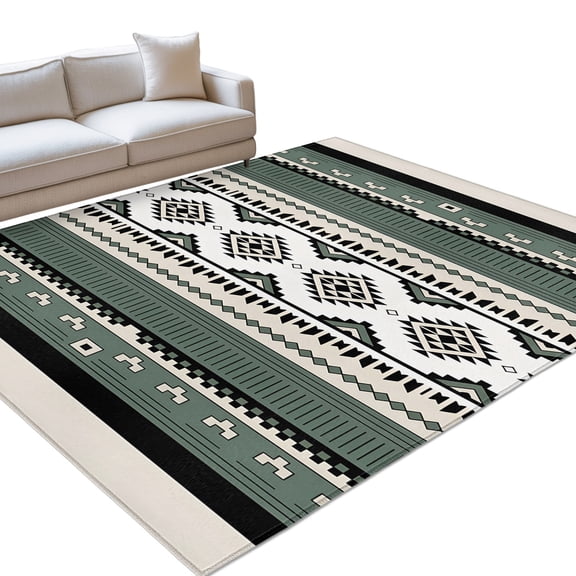 Abstract Stripes 6x9ft Non Slip Area Rug Green Beige Aztec Native Tribal Stripes Geometric Washable&nbsp;Soft Area Rugs for Living Room, Indoor&nbsp;Circle Carpet for Bedroom Dining Room Kitchen