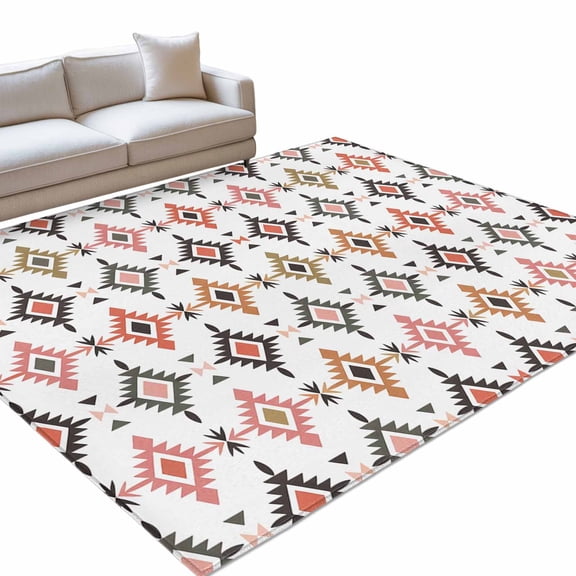 Abstract Stripes 6x9ft Non Slip Area Rug Pink Orange Aztec Ethnic Native Tribal Geometric Washable&nbsp;Soft Area Rugs for Living Room, Indoor&nbsp;Circle Carpet for Bedroom Dining Room Kitchen