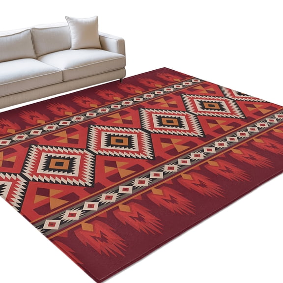 Abstract Stripes 6x9ft Non Slip Area Rug Red Yellow Aztec Native Tribal Stripes Geometric Washable&nbsp;Soft Area Rugs for Living Room, Indoor&nbsp;Circle Carpet for Bedroom Dining Room Kitchen