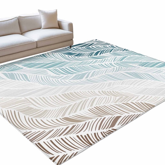 Abstract Stripes 6x9ft Non Slip Area Rug Teal Brown Gradient Wavy Lines Leaf Texture Washable Soft Area Rugs for Living Room, Indoor Circle Carpet for Bedroom Dining Room Kitchen