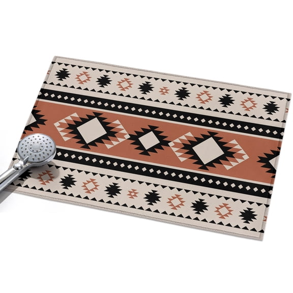 Abstract Stripes Area Rug, Black Orange Aztec Native Tribal Stripes Linen Texture Non-Slip Felt Rubber Backing Rectangle Indoor Carpet Washable Rugs for Living Room Bedroom 2x3ft