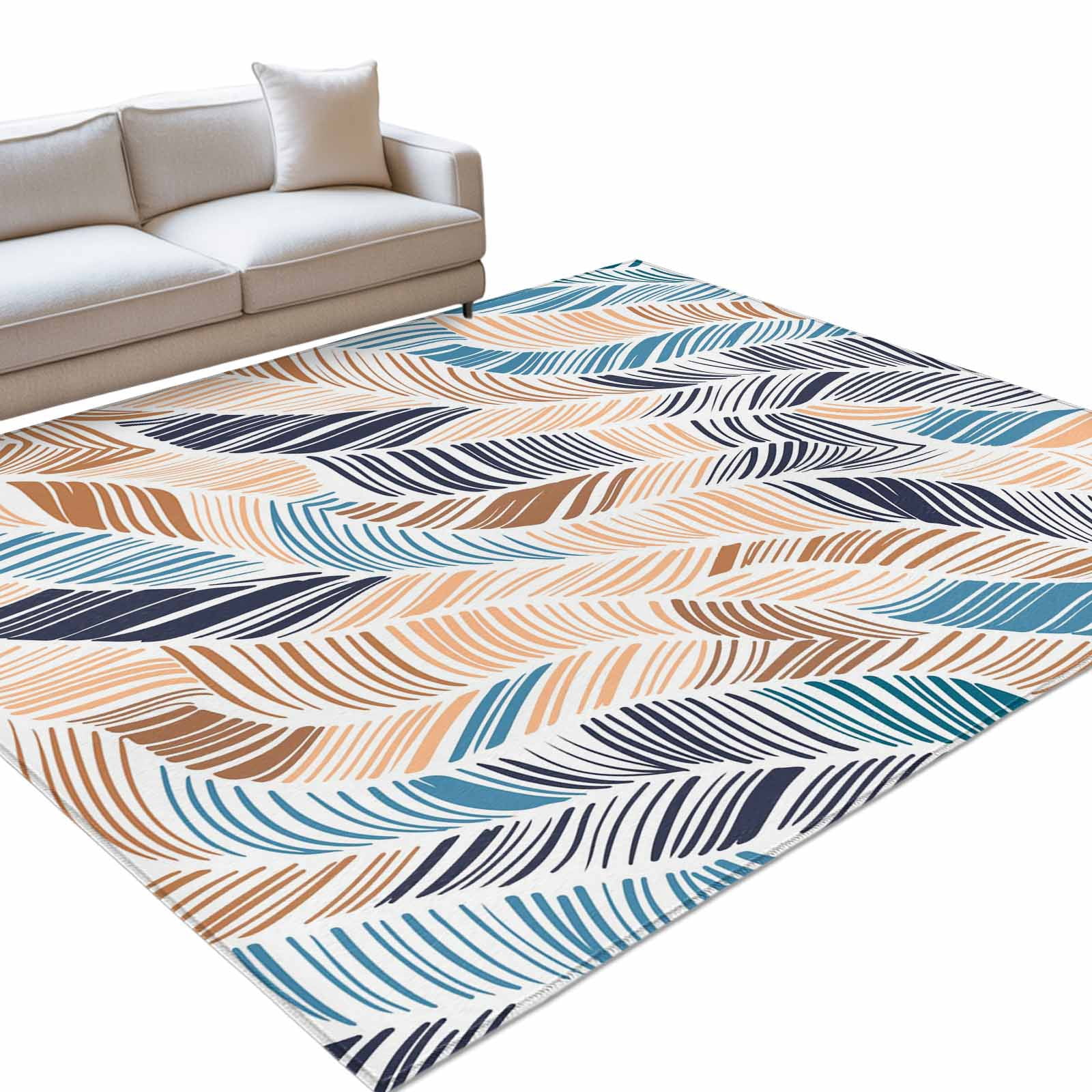 Abstract Stripes Area Rugs 3x5ft Brown Blue Gradient Wavy Lines Leaf ...