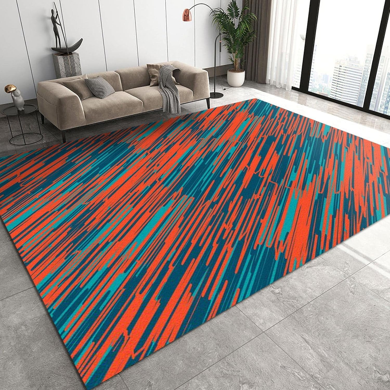Abstract Stripes Area Rugs, Creative Mosaic Washable Carpet, Easy Clean