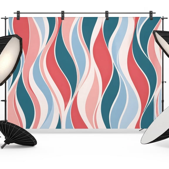 Abstract Stripes Backdrops for Photography, Geometric Curves Teal Blue Red Fluid Ribbons Wavy Lines Fabric Photo Background Sturdy Studio Props for Photo Studio, Video Recording Photoshoot 7x5ft