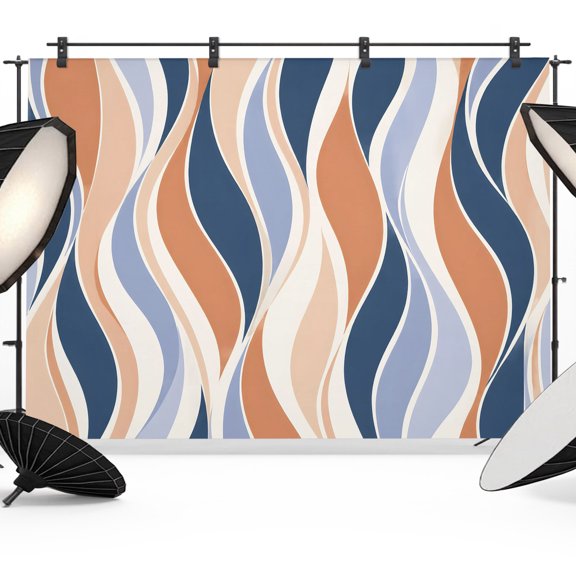 Abstract Stripes Backdrops for Photography, Geometric Orange Navy Blue Fluid Ribbons Wavy Lines Fabric Photo Background Sturdy Studio Props for Photo Studio, Video Recording, Booth & Photoshoot 7x5ft