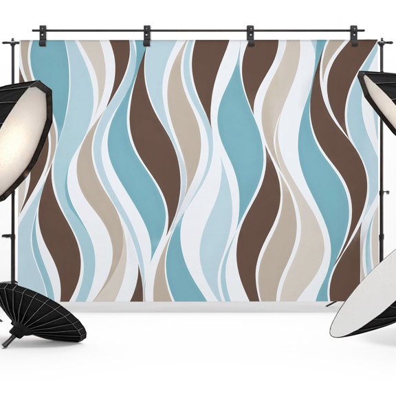 Abstract Stripes Backdrops for Photography, Geometric Taupe Blue Fluid Ribbons Wavy Lines Fabric Photo Background Sturdy Studio Props for Photo Studio, Video Recording, Booth & Photoshoot 7x5ft