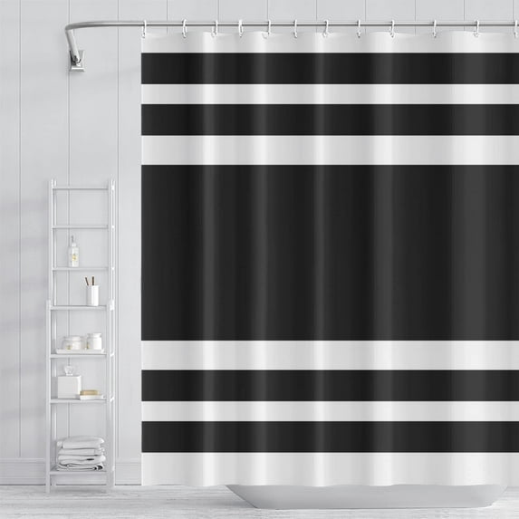 Abstract Stripes Bathroom Shower Curtain Black and White Geometric Pattern Waterproof Fabric Shower Curtains with Hooks Modern Minimalist Artistic Aesthetic Home Decorative, 72x84 Inch