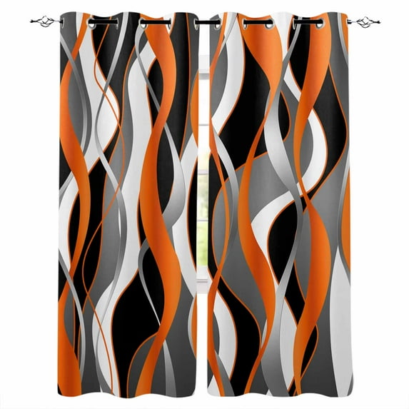 Abstract Stripes Blackout Curtains for Bedroom Living Room Darkening Curtains 84 Inch Length 2 Panels Set Retro Modern Orange Black Gray Lines Window Curtain Window Treatment Grommet Drapes 52"x84"