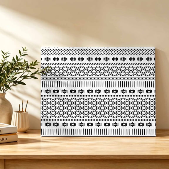 Abstract Stripes Canvas Wall Art, Boho Aztec Black White Geometric Stripes Wall Art Prints Artwork Framed Canvas Ready to Hang Art Pictures for Bathroom Bedroom Entry Desk Corner 10" x 8"