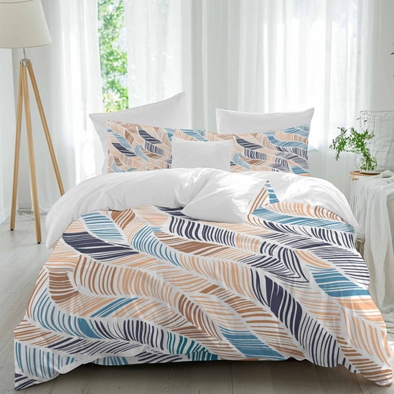 Abstract Stripes Duvet Cover Set King Size, Brown Blue Gradient Wavy ...