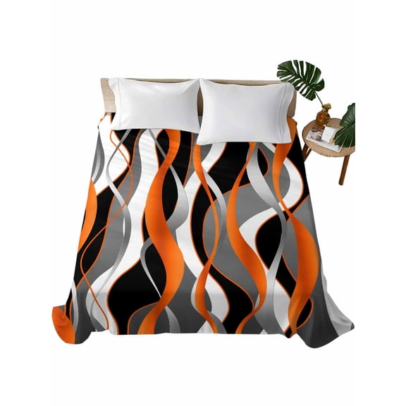 Abstract Stripes Flat Sheet Only Twin Size, Soft Breathable Bed Top Sheets for Mattress, Retro Modern Orange Black Gray Lines Luxury Bedding Flat Sheets for Home Hotel Bedroom Bed Protection
