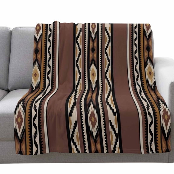 Abstract Stripes Fleece Throw Blanket Lightweight Brown Aztec Native Tribal Stripes Geometric Fuzzy Flannel Throws Super Soft Cozy Flannel Blanket for Couch, Sofa, Bed, Travel 40"x50"