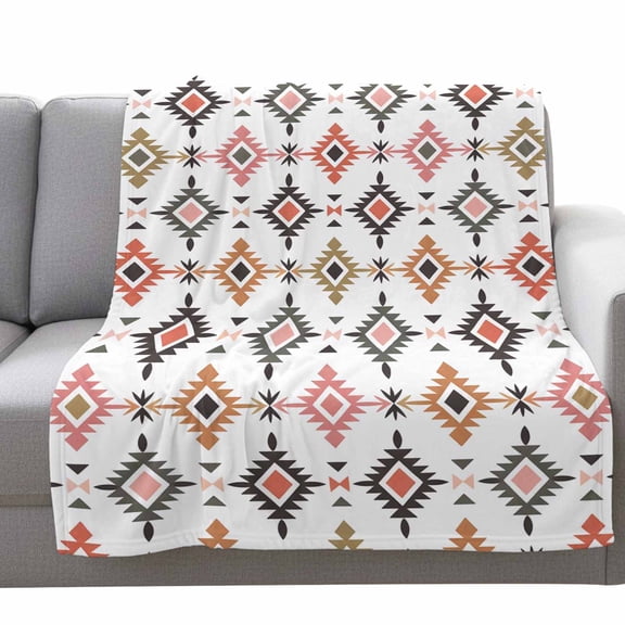 Abstract Stripes Fleece Throw Blanket Lightweight Pink Orange Aztec Ethnic Native Tribal Geometric Fuzzy Flannel Throws Super Soft Cozy Flannel Blanket for Couch, Sofa, Bed, Travel 40"x50"