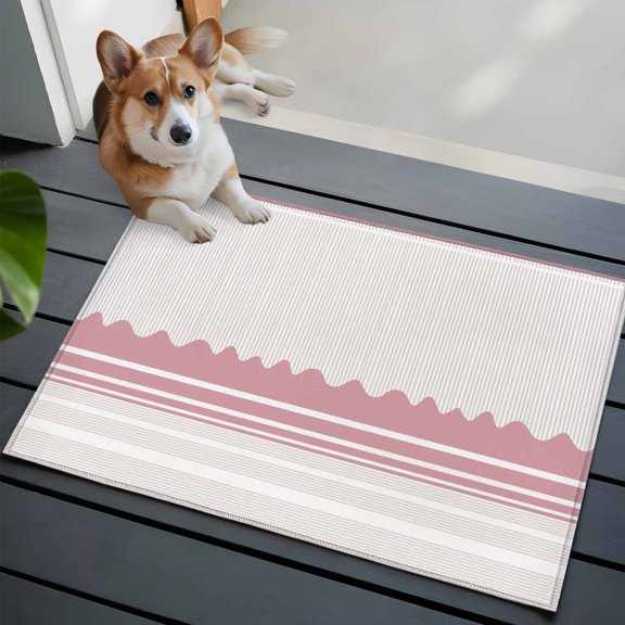 Abstract Stripes Front Door Rugs 2x3 ft Abstract Pink Waves Stripe Modern Minimalist Style Small Rug for Entryway Non Slip Washable Bathroom Door Mat Absorbent Floor Mat for Indoor Entrance