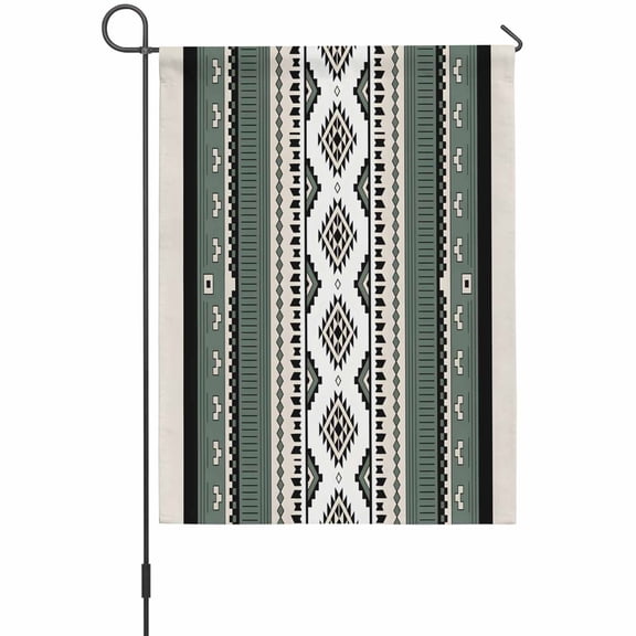 Abstract Stripes Garden Flag 12 x 18 Inches, Green Beige Aztec Native Tribal Stripes Geometric Weather Proof Outdoor Patio Flags Double Sided Small Garden Decoration for Yard Outside Home